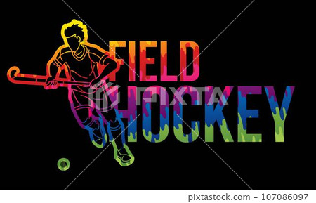 Field Hockey Font Design with Male Player Action Cartoon Graphic Vector Field Hockey Font Design with Male Player Action Cartoon Graphic Vector 107086097