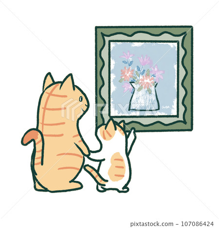 Cat family looking at paintings Cat family looking at paintings 107086424