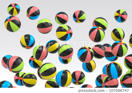 Many of flying beach balls isolated on white background 107086747