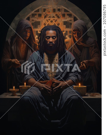 Abstract church religious fresco based on the Last Supper in African style AI Abstract church religious fresco based on the Last Supper in African style AI 107086795