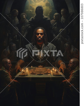 Abstract church religious fresco based on the Last Supper in African style AI Abstract church religious fresco based on the Last Supper in African style AI 107086803