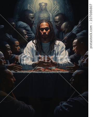 Abstract church religious fresco based on the Last Supper in African style AI Abstract church religious fresco based on the Last Supper in African style AI 107086807