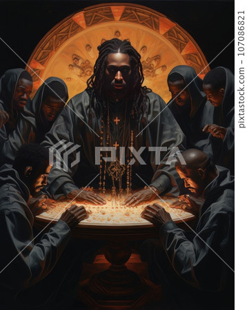 Abstract church religious fresco based on the Last Supper in African style AI Abstract church religious fresco based on the Last Supper in African style AI 107086821