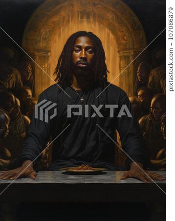 Abstract church religious fresco based on the Last Supper in African style AI Abstract church religious fresco based on the Last Supper in African style AI 107086879