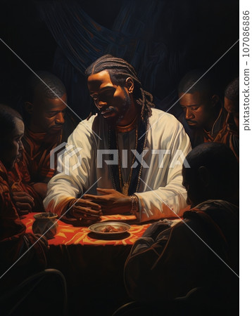Abstract church religious fresco based on the Last Supper in African style AI Abstract church religious fresco based on the Last Supper in African style AI 107086886