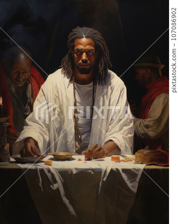 Abstract church religious fresco based on the Last Supper in African style AI Abstract church religious fresco based on the Last Supper in African style AI 107086902