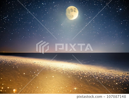 Night sky and golden beach 1_AI generated image 107087148