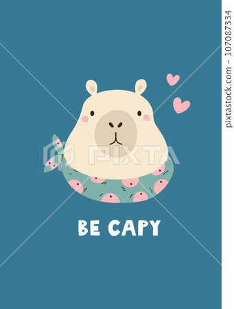 Greeting card with funny capybara in neckpiece and text BE CAPY Greeting card with funny capybara in neckpiece and text BE CAPY 107087334