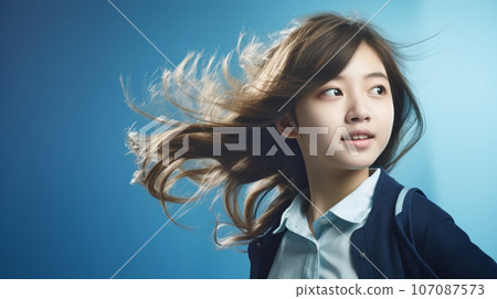 Hair fluttering in the wind, a female student's hope for the future 107087573