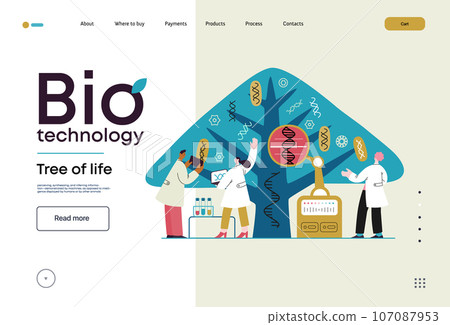 Bio Technology, Tree of life - modern flat vector concept illustration of scientists observing the tree, whose leaves represent various types of DNA. Metaphor of genetic research and diversity of life Bio Technology, Tree of life - modern flat vector concept illustration of scientists observing the tree, whose leaves represent various types of DNA. Metaphor of genetic research and diversity of life 107087953