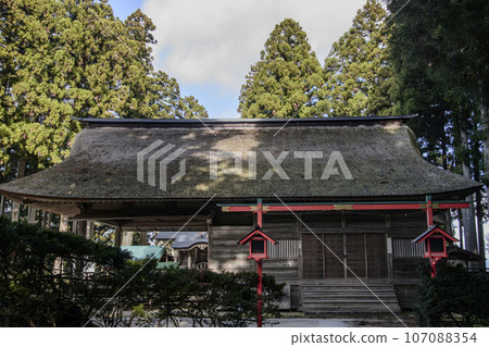 Hakusan Shrine outdoor Noh theater hall with thatched roof Hakusan Shrine outdoor Noh theater hall with thatched roof 107088354