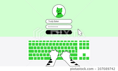 Cat Paws Typing on Keyboard 107089742
