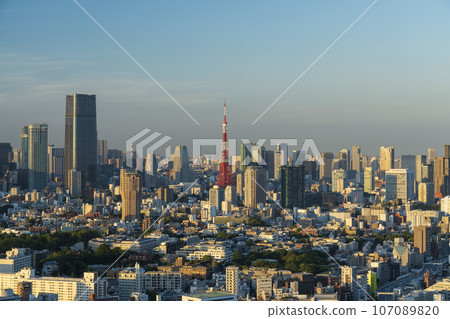 Tokyo Tower and the cityscape of central Tokyo on a clear day Tokyo Tower and the cityscape of central Tokyo on a clear day 107089820