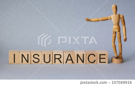 insurance word written on wood block. insurance text on table, concept. insurance word written on wood block. insurance text on table, concept. 107089916