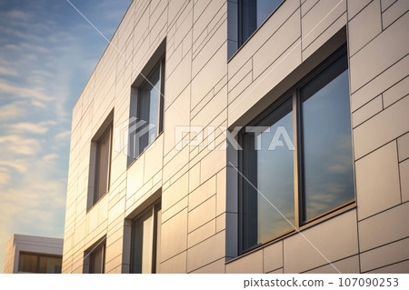 A facade of a modern luxury house. Architecture detail of modern building. Generative AI 107090253