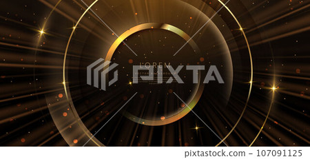 Abstract luxury golden circles lines overlapping on dark brown background with lighting effect and sprkle. Template premium award design. Abstract luxury golden circles lines overlapping on dark brown background with lighting effect and sprkle. Template premium award design. 107091125