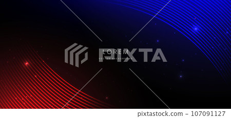 Abstract futuristic neon light curved red and blue on black background. Abstract futuristic neon light curved red and blue on black background. 107091127