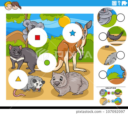 match pieces game with cartoon wild animals 107092097