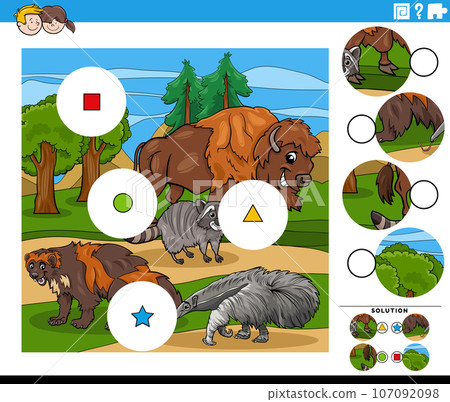 match pieces activity with cartoon wild animals 107092098