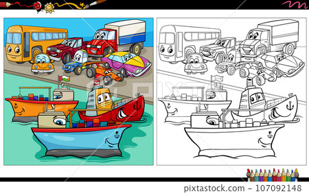 funny comic transportation characters group coloring page funny comic transportation characters group coloring page 107092148