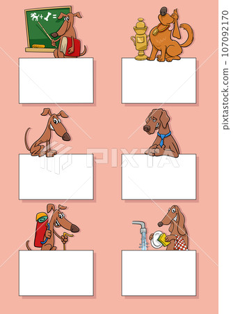cartoon dogs and puppies with cards design set 107092170