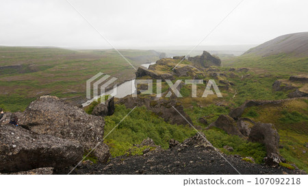 Jokulsargljufur National Park on a raining day, Iceland 107092218