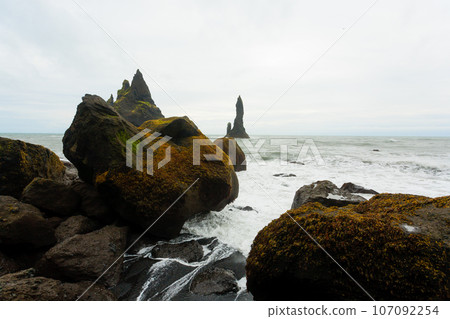 Reynisfjara lava beach view, south Iceland landscape Reynisfjara lava beach view, south Iceland landscape 107092254