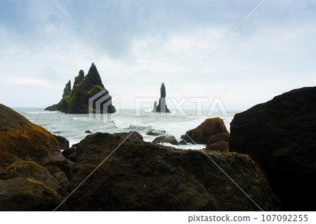 Reynisfjara lava beach view, south Iceland landscape 107092255