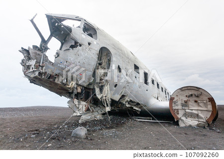 Solheimasandur plane wreck view. South Iceland landmark Solheimasandur plane wreck view. South Iceland landmark 107092260