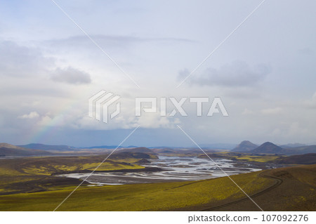Landmannalaugar area landscape, Fjallabak Nature Reserve, Iceland 107092276