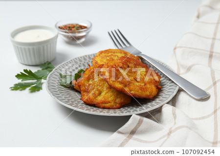 Lunch tasty food concept - delicious hash browns Lunch tasty food concept - delicious hash browns 107092454