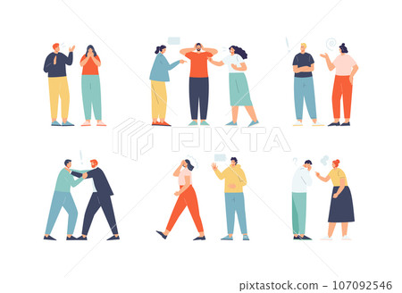 Quarreling discontented and shouting people. Conflict, confrontation Quarreling discontented and shouting people. Conflict, confrontation 107092546
