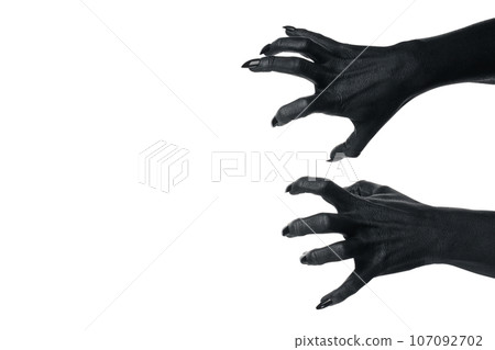 PNG, black painted hands, isolated on white background. 107092702
