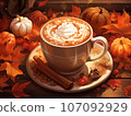 Autumn flavorful hot chocolate: creamy cup with cinnamon flavor 107092929