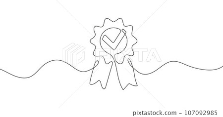 Check mark continuous line with ribbon of honor 107092985