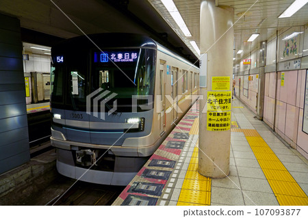 停在日比谷線入谷站的東京地鐵 13,000 系列車輛 停在日比谷線入谷站的東京地鐵 13,000 系列車輛 107093877