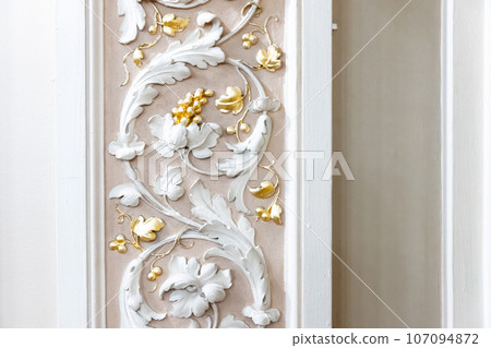 Classic luxury interior details, white vine and golden grapes 107094872
