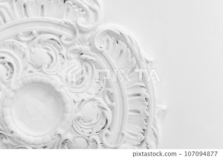 White stucco ceiling plafond, classical architecture elements White stucco ceiling plafond, classical architecture elements 107094877