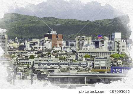 Watercolor painting style, Kurashiki City Hall, Kurashiki city area, towards Kurashiki Station, Kurashiki City, Okayama Prefecture Watercolor painting style, Kurashiki City Hall, Kurashiki city area, towards Kurashiki Station, Kurashiki City, Okayama Prefecture 107095055