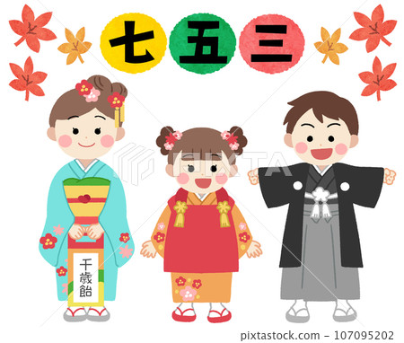 Illustration of children wearing Shichi-Go-San kimono 107095202