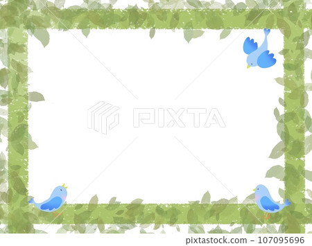 用樹葉和小鳥設計的框架的插圖 107095696