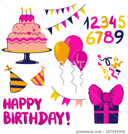 Set of vector birthday party elements Set of vector birthday party elements 107095948