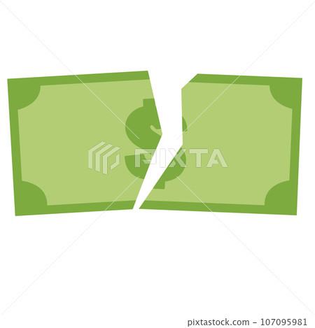 Ripped Money icon. dollar banknote money torn ripped sign. Green Ripped dollar symbol. flat style. 107095981