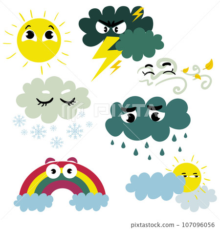 Cute clouds. Weather emotions. Vector set 107096056