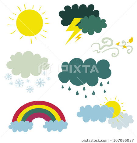 Weather elements. Rainbow and clouds. Nature plasticine objects, render style design. Vector set Weather elements. Rainbow and clouds. Nature plasticine objects, render style design. Vector set 107096057
