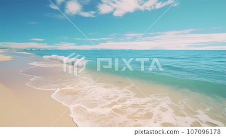 手绘卡通唯美的海滩插画 107096178