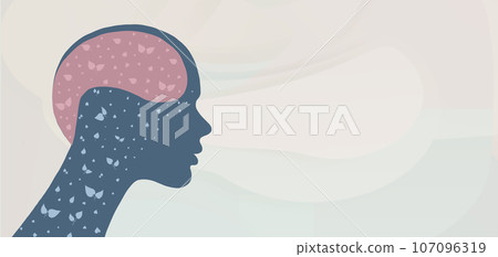 Mental health concept. Head silhouette.Split personality. Mood disorder - Metaphor bipolar disorder mind mental or emotional burnout.Psychological or psychiatric problems. OurMindsMatter 107096319
