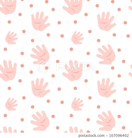 Baby pattern9. Seamless pattern with baby one hand prints and circles. 107096402