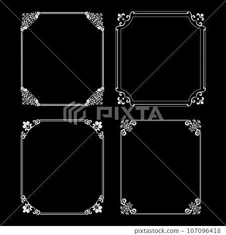 Set of decorative frames Elegant vector element for design in Eastern style, place for text. Floral black and white borders. Lace illustration for invitations and greeting cards. Set of decorative frames Elegant vector element for design in Eastern style, place for text. Floral black and white borders. Lace illustration for invitations and greeting cards. 107096418