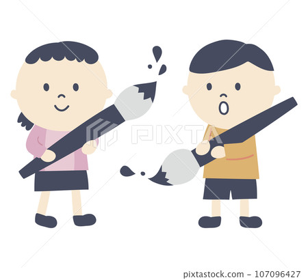 Illustration of a child doing calligraphy Illustration of a child doing calligraphy 107096427